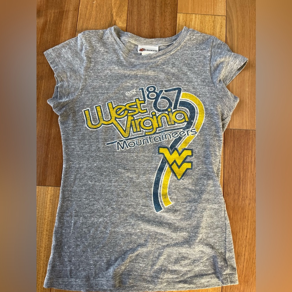 Grey Vintage looking WVU baby tee